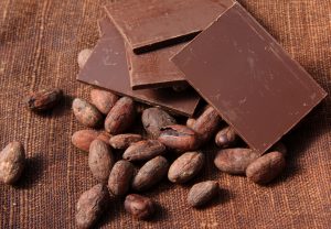 chocolate bar and cocoa beans